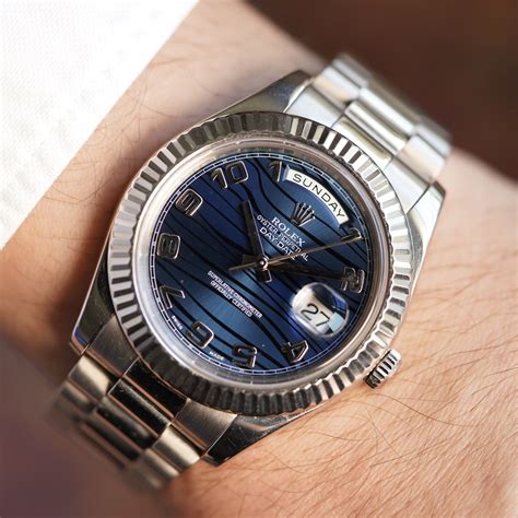 platinum rolex day date blue dial|Rolex white gold blue dial.